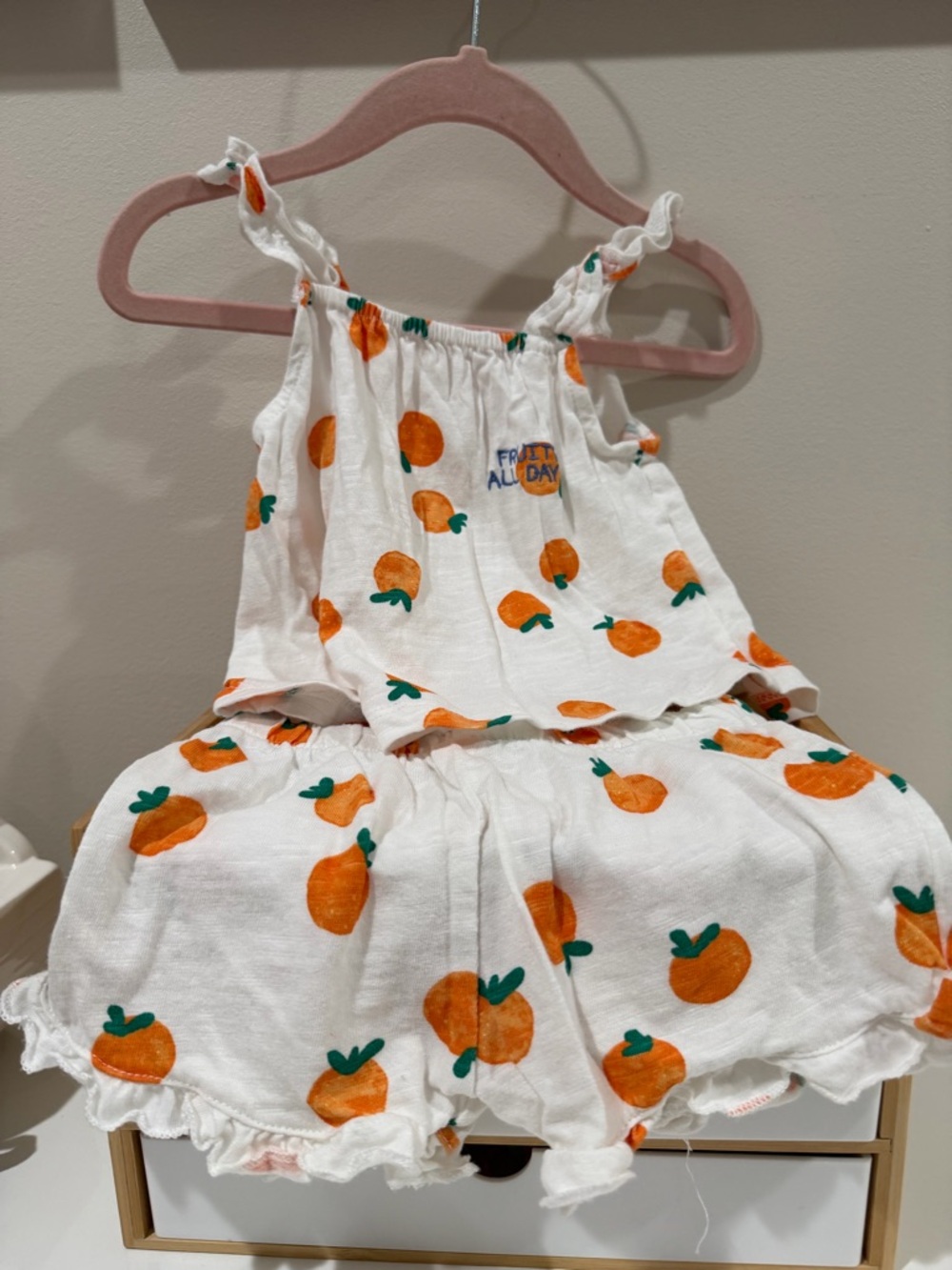 Zara White Orange Fruit Print Kids Matching Set